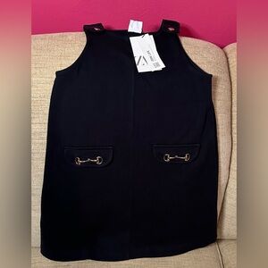 NWT Zara Black Sleeveless Girls Dress with Gold Detail